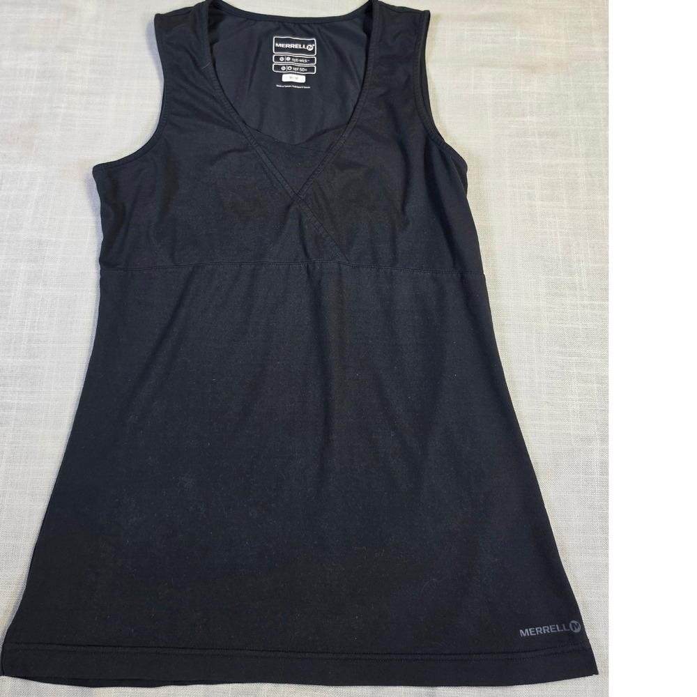 Merrell Womens Opti-Wick Active Tank Top Black V-Neck UPF 50+ Shelf Bra JWS10085
